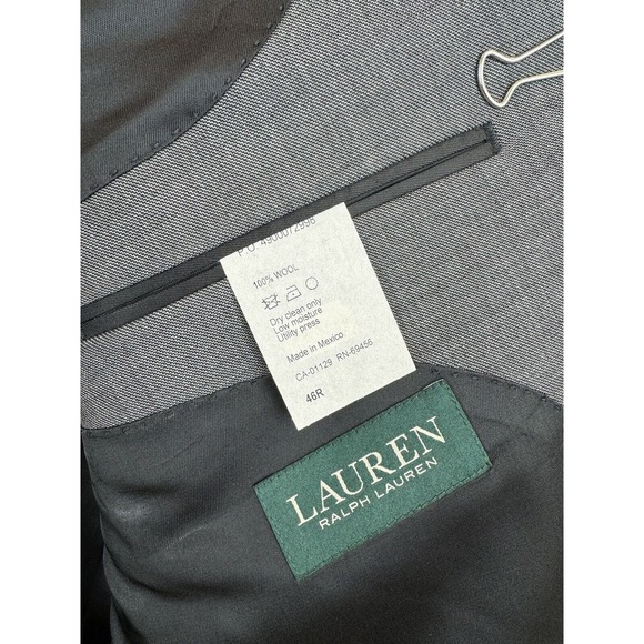 LAUREN RALPH LAUREN Mens Blazer Sport Coat 46R Wool Gray Check Two Button Jacket - Picture 3 of 5